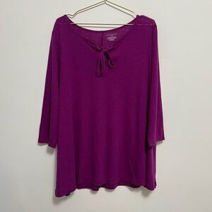Lane Bryant Womens Blouse Size 18/20 Purple 3/4 Sleeve Lace Up Linen Blend Tunic
